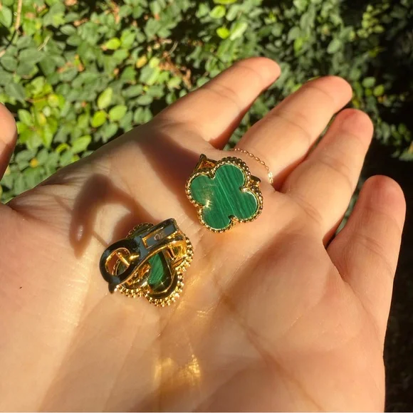 New! Gold and Green Clip-On Clover Earrings - Picture 3 of 7